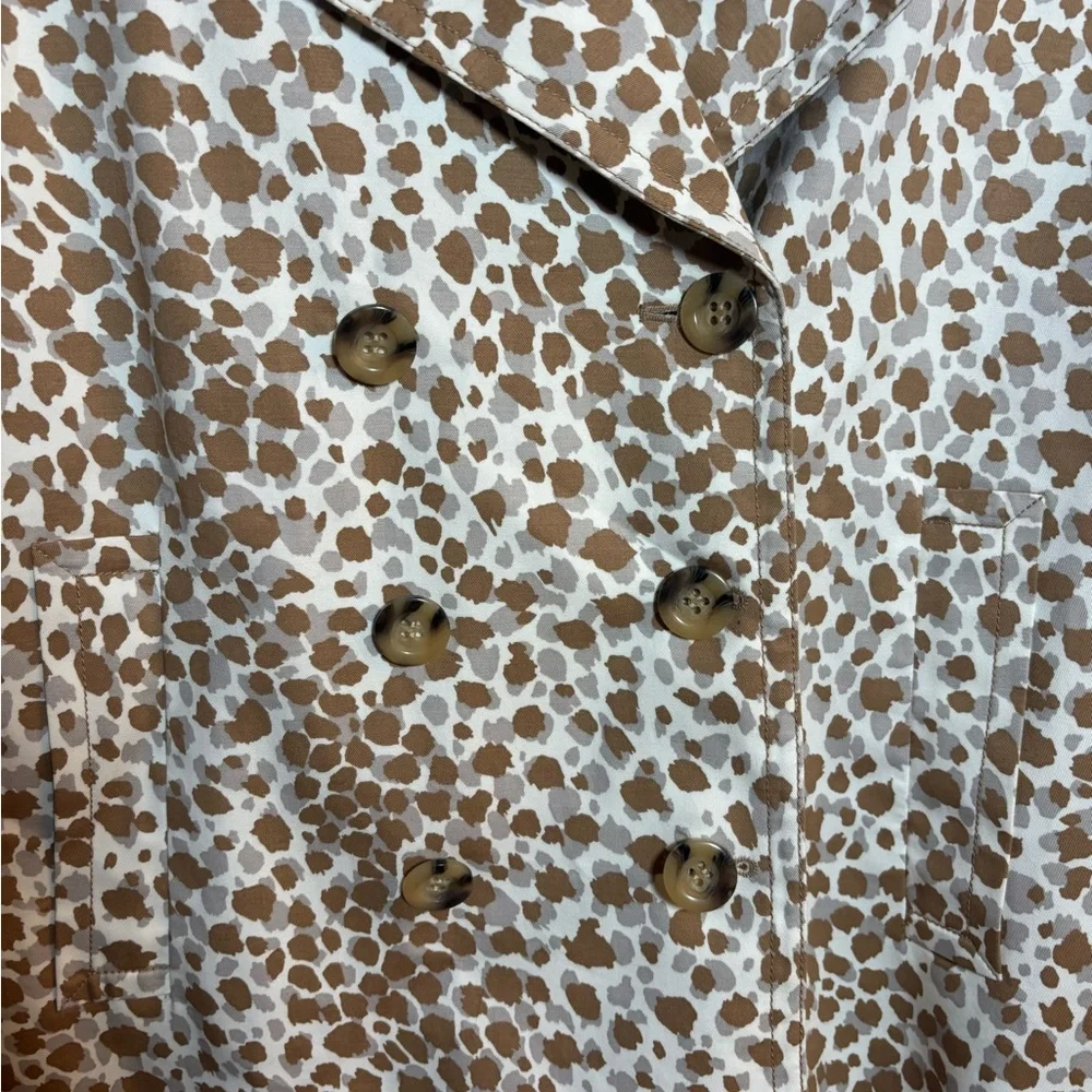 Ann Taylor Ivory Twill Animal Print Pea Coat Classic Preppy Stylish Modern Artsy - Picture 6 of 10